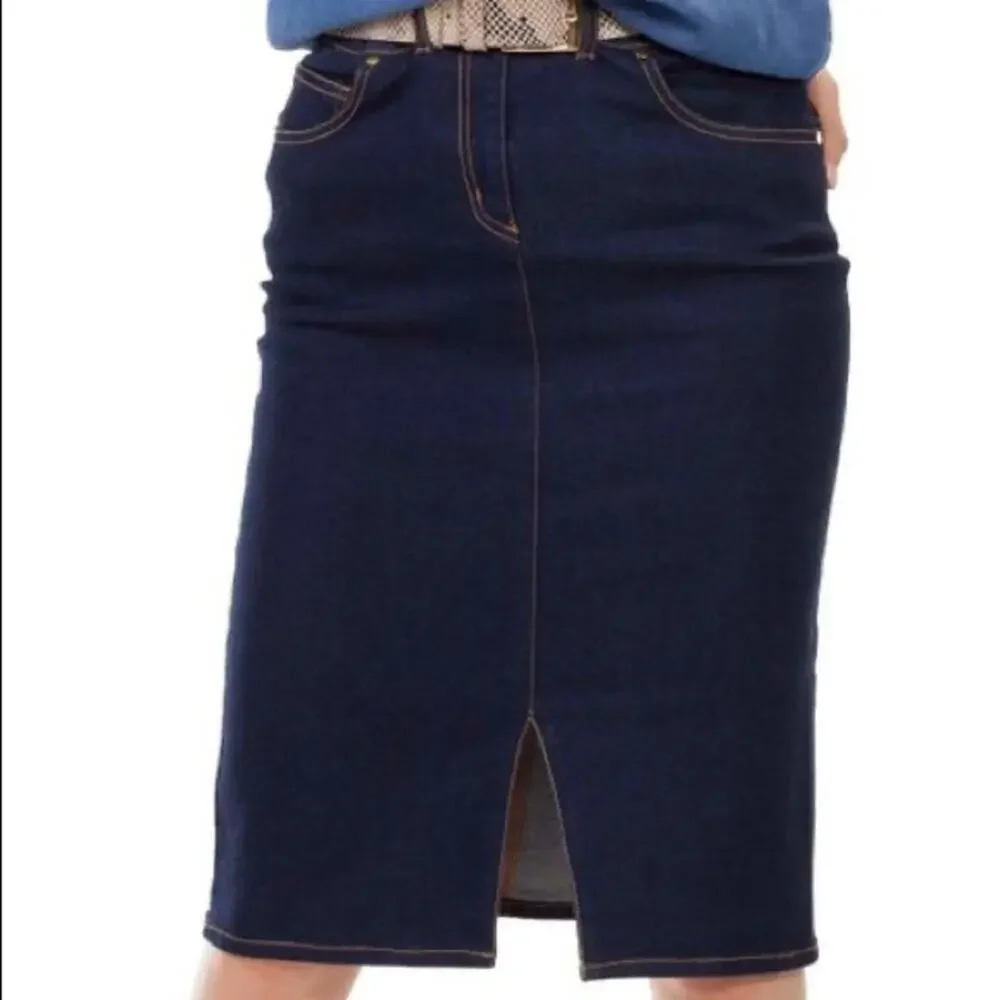 Old Navy Dark Denim Pencil Skirt HR w/Front Vent - Picture 4 of 5